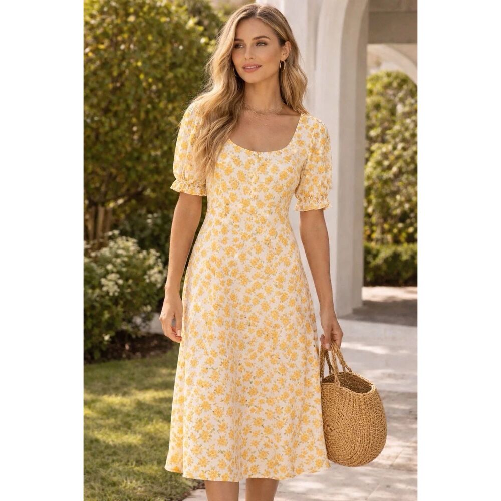 FAITHFULL THE BRAND Dress Sz 6 Linnie Bette Floral Midi Puff Sleeve cottage NEW